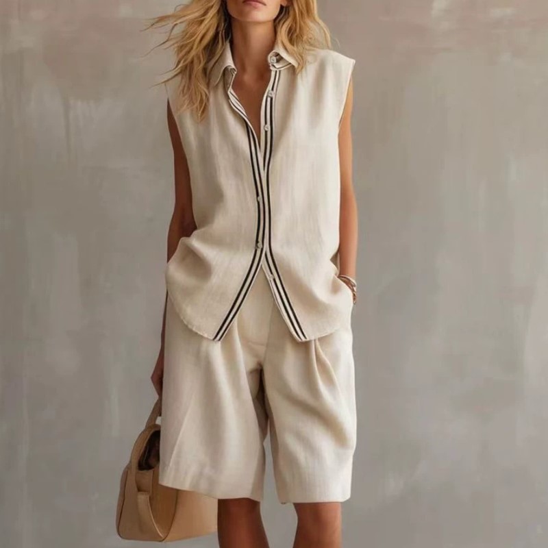 Linen Shirt Breathable - Ensemble deux pièces décontracté en lin