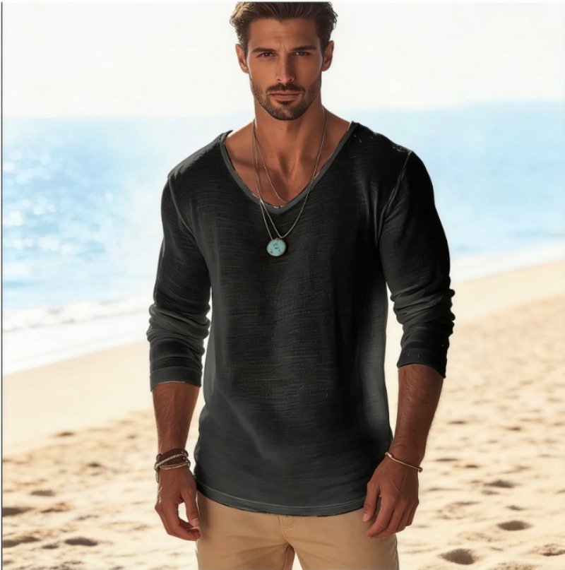 Linen Shirt Breathable - T-shirt décontracté à col en V