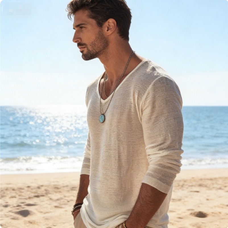 T-shirt décontracté à col en V - Linen Shirt Breathable avis et prix